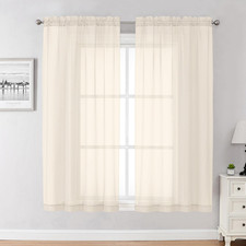 Cream Sheer Curtains 63 Inches Long 2 Panels Set- Light Filtering Curtains for B