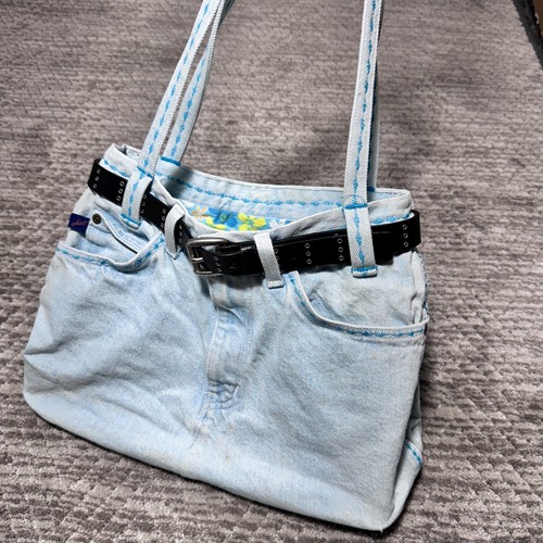 Vtg CHIC Blue Jeans Denim Purse Bag Belt Boho Hippie Cottagecore Retro Funky