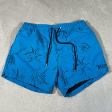 HUGO BOSS Swim Shorts Men's Size Small Blue 5" Octopus Graphic Print Lined Beach