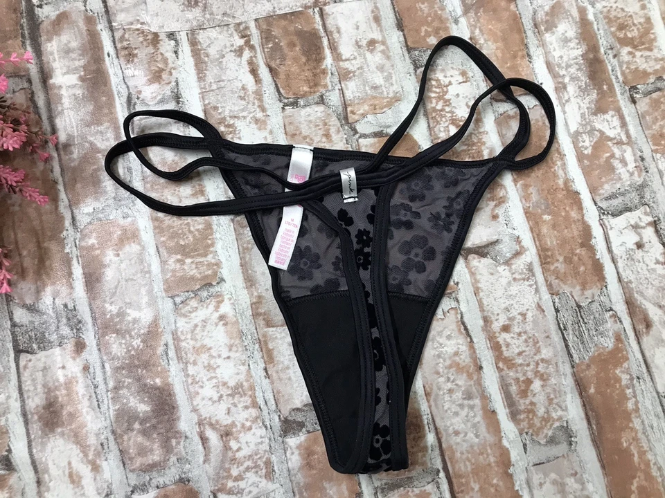 RARE PINK ByVictoria's Secret Thong v-String Soft Cotton Panties Floral Soft Med - Image 4 of 4