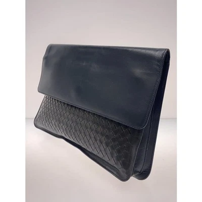 Authentique sac pochette BOTTEGA VENETA Intrecciato cuir marine fabriqué en I... - Photo 1/4