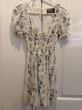 Reformation Linley White Blue Floral Puff Sleeve Mini Dress size 2 Spring Summer