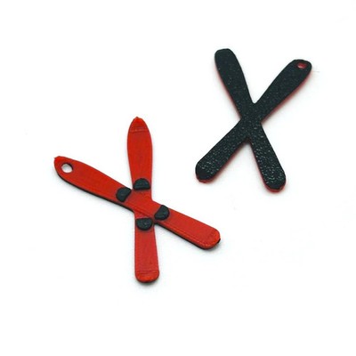 3D Red Crossed Ski Charms, 32x20 mm - US Seller