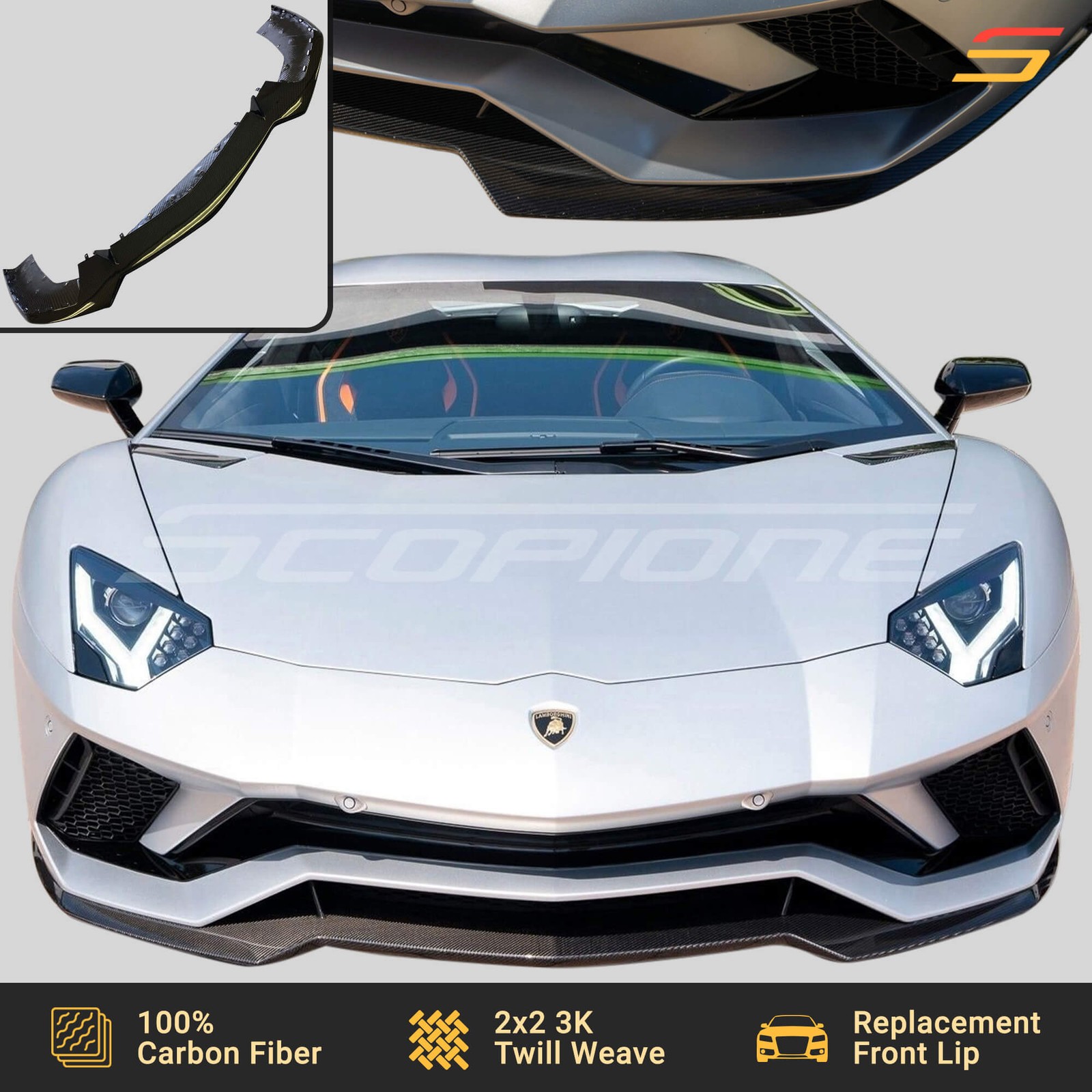 Scopione Carbon Fiber Front Lip Spoiler for Lamborghini 18-21 Aventador S LP740