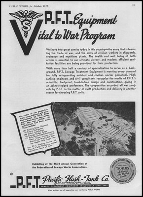 1942 Pacific Flush Tank Chicago Photo P.F.T. Sewage Treatment Equipment Print Ad