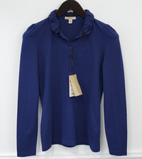 Burberry Rugby Shirt Long Sleeves Polo Neck Regency Blue Stretch Size S