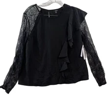 Guess Women’s Jet Black Long Sleeve Tanika Popover Lace Sleeves Large NWT