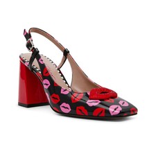Betsey Johnson Ashhley Novelty Lips Slingback Block-Heel Pumps Multi Lips SZ 5