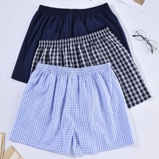 Cotton Boxer Shorts Men Striped Plaid Loose Sleepwear Soft Underwear 1pc