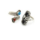 Southwest Signed Sterling Turquoise Red Coral Black Onyx Rings Lot of 5 #S5483-5 — photo 5