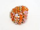 Vtg. Orange Pink Cut Crystal Bracelet Costume Jewelry Art Deco Modern - 06