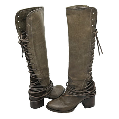 Freebird Steven COAL Tall Knee High Lace Engineer Rustic Brown Leather Boots 9