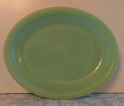 FIRE KING JADEITE  Oval Football Platter  9.5 x 7.75 in.  ANCHOR HOCKING