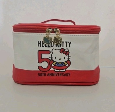 Hello Kitty 50th Anniversary Red And White Makeup Bag With Handle