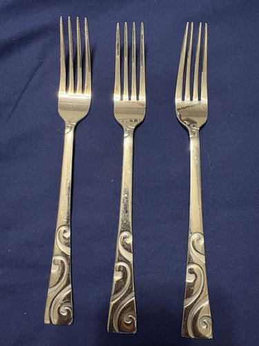 Oneida STANHOPE Set of 3 Stainless Steel Swirl Accent DINNER FORKS 8.25"