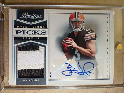 2012 Brandon Weeden Panini Prestige Prestigious Picks Autograph Patch RC /99  