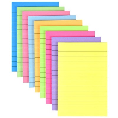 9 Pack Lined Sticky Notes 4''x6'' Bright Self-Stick Note Pads Lines 9 Colors