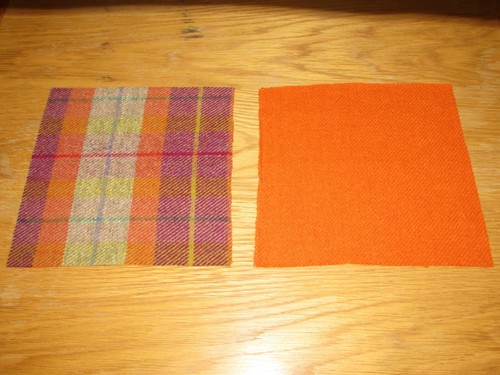 2 Piece Harris Tweed Craft Bundle with Label - Purple Orange Tartan - Picture 3 of 5