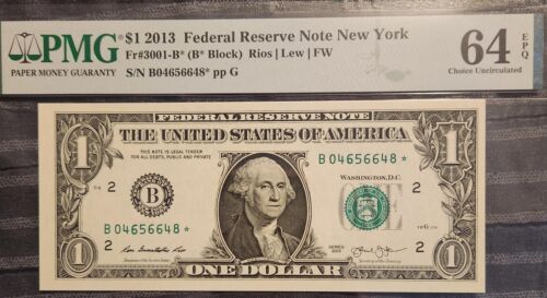 2013 B $1 Star Note Duplicated Serial Number Production Error - Afbeelding 1 van 3