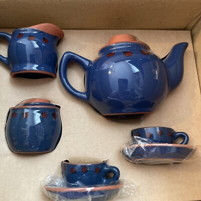 Bearware Potteryworks Boyds Bears & Friends Mini Tea Set 1999 Cobalt Blue NIB