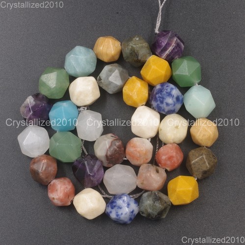 Natural Gemstones 24 Faceted Polygon Beads Crystal Quartz Jasper Lapis 12mm 15" - Picture 23 of 33