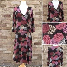 PHASE EIGHT Dress UK 14 Brown Pink Multi Floral Mock Wrap Work Office Y2K