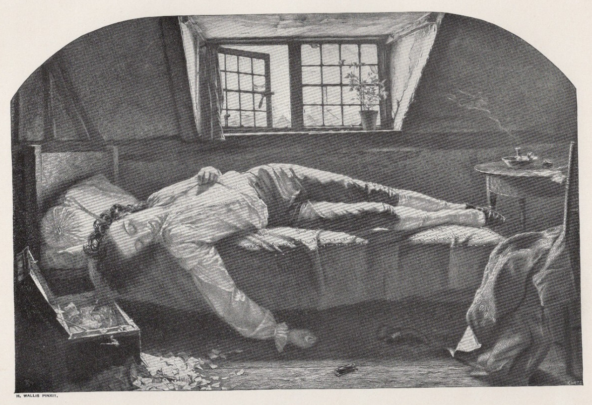 VICTORIAN MOURNING - Tragic Romance Young Poet Death 1894 Antique Engraving