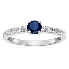 Sterling Silver Genuine Blue Sapphire With Created White Sapphire Ring, Size US7