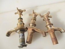 Antique Brass Taps Sink Basin Caps Vintage Old Faucet Victorian Bronze Pair +1