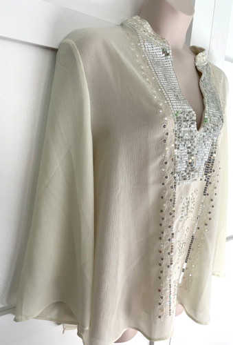 VIVENDI WOMEN'S FLATTERING IVORY SEQUINED V-NECK LONG SLEEVE TUNIC -- SIZE 2X-EC - Picture 4 of 13