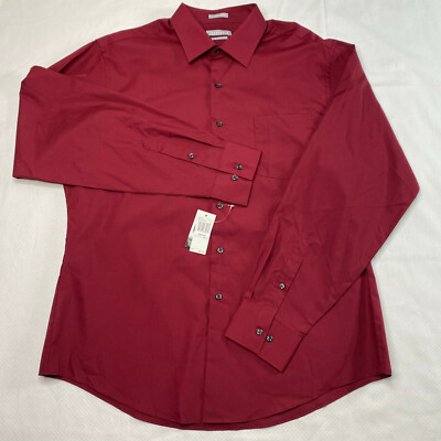 Van Heusen Mens Dress Shirt sz 17 Red Wrinkle Free Poplin Button Up Fitted  NEW | eBay