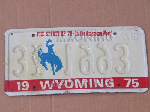 expired 1975 Wyoming License Plate error 3TAX 1993 TON MILE reverse 3+ years old