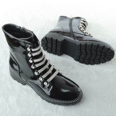 black patent low heel boots