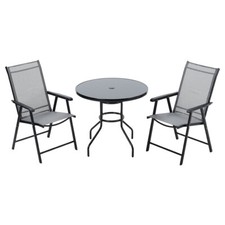 Bistro Table & Chairs Set Outdoor Garden Furniture Fold Stack Chair Parasol Hole
