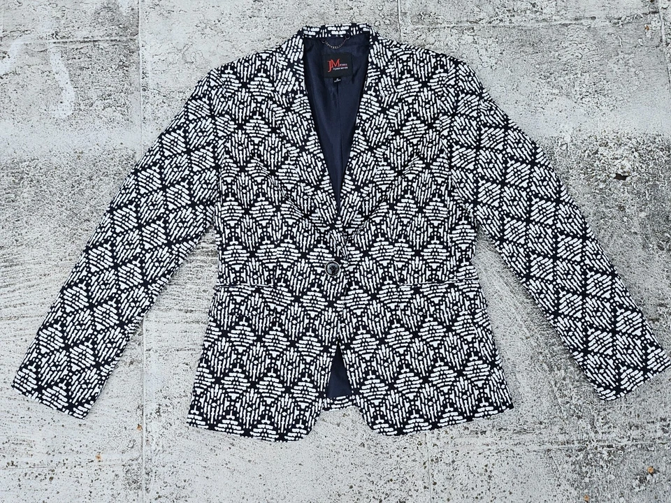 Chaqueta Abrigo John Meyer Mujer Blazer Azul/Blanco Un Botón Talla 10 Foto 2 de 4