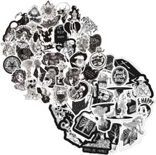100Pcs Black White Gothic Style Horror Thriller Stickers for Laptop Skateboard