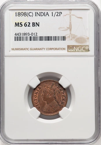 India - 1898-C Victoria - 1/2 Pice - NGC 62BN- VERY PQ!