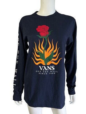 Vans Off The Wall Top T Shirt Navy Flores Long Sleeve Red Rose Classic Fit S NWT