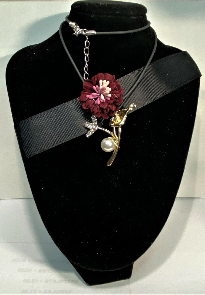 BETSEY JOHNSON JOYERÍA ORO ROSA TALLO CRISTAL PERLA PIN COLGANTE CORDÓN GRATIS Foto 3 de 3