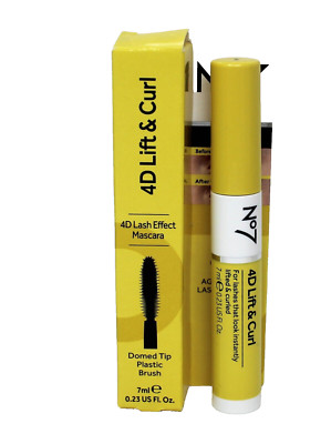 No7 4D Lift & Curl Black Mascara Domed Tip Brush Lash Effect .23 oz Brand New