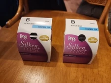 Leggs Silken Mist Control Top Sz B Black Mist Lot 2 Pantyhose Ultra Sheer 94499