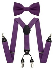 Solid Color Suspender and Silk Bow Tie Sets for Men Purple