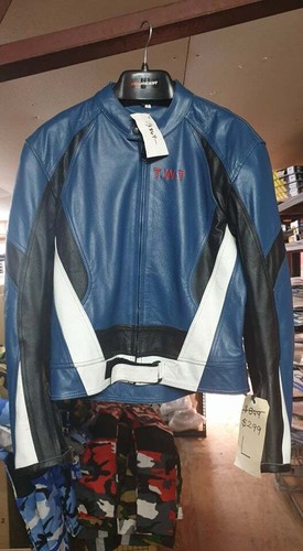 M Medium Blue Leather Mens Motorbike Pant / Jacket Set - Last One *CLEARANCE* - Picture 2 of 2