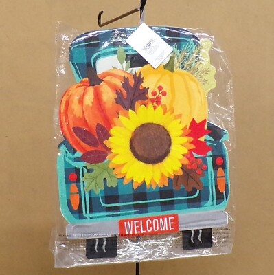 Fall Plaid Truck LED Window Decor 12''x21'' New Evergreen Solar