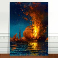 Edward Moran Burning of the Philadelphia ~ FINE ART CANVAS PRINT 36x24"