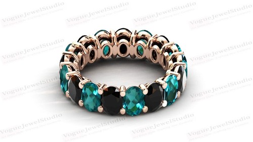 Banda de eternidad de ónix negro relleno de oro de 14 k en anillo de compromiso de plata de ley 925 - Imagen 74 de 109