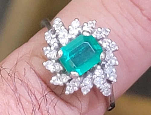 VIVID! Certified Natural Colombian Emerald & Diamonds 18K White Gold Ring $2550. - Picture 1 of 16