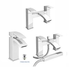 Modern Chrome Bathroom Square Tap Sets | Basin & Bath Taps with Shower & Waste