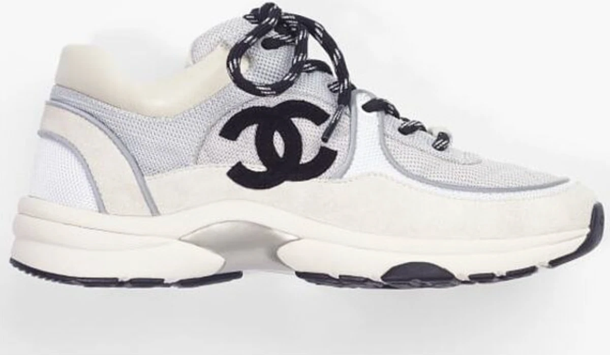 Chanel Black/White Denim, Suede and Leather CC Low-Top Sneakers