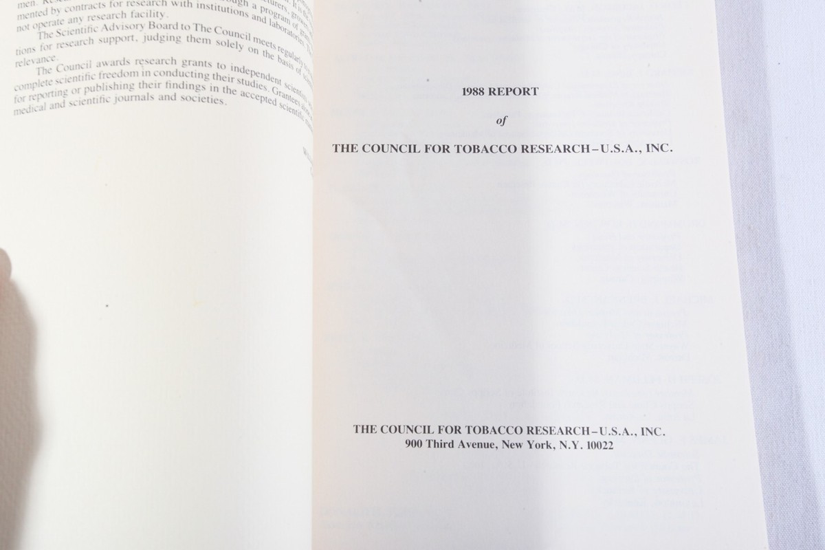 Report of the Council for Tobacco Research, USA Inc, 1988, PB, EX